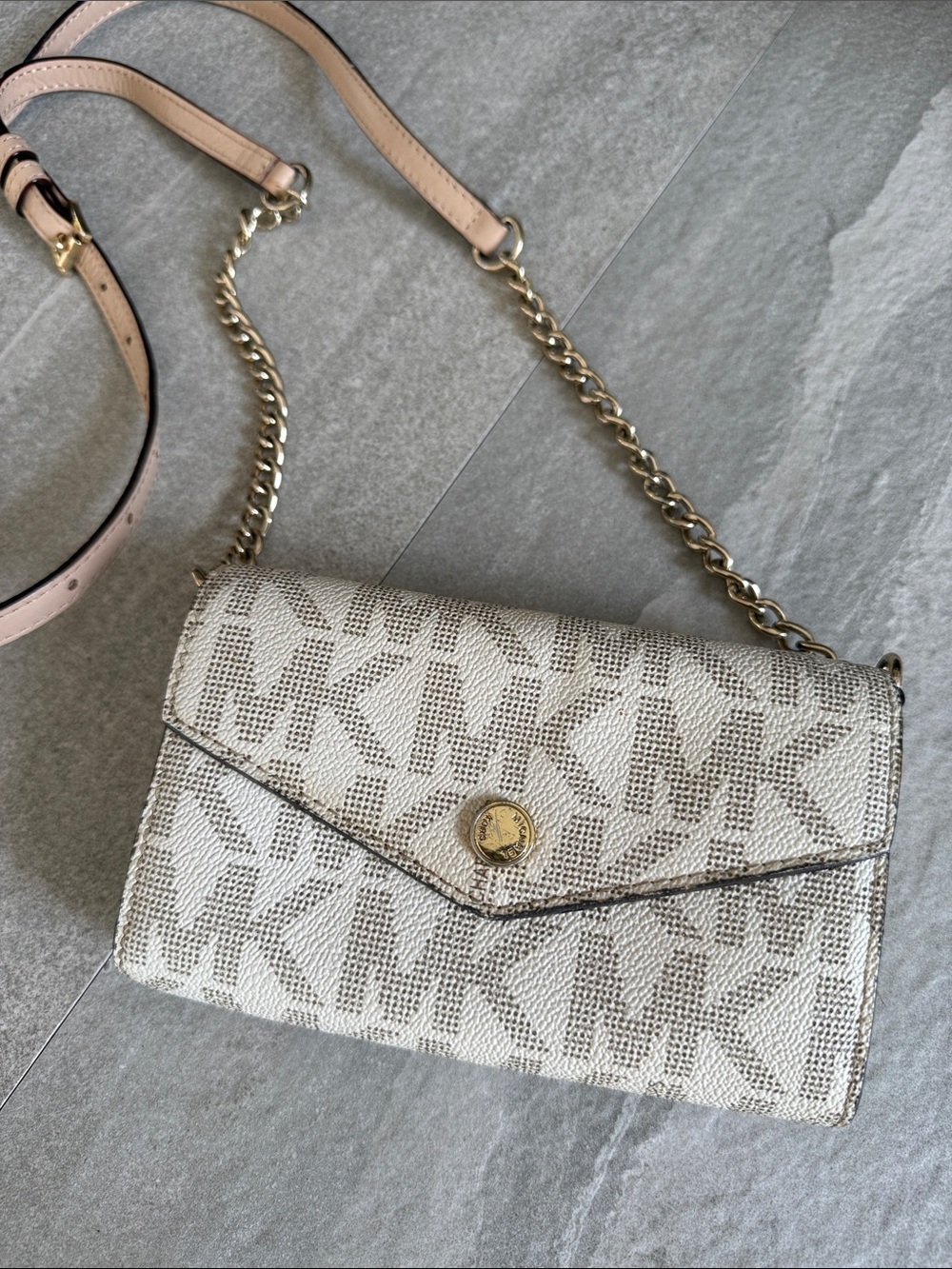 Michael Kors Beige Monogram Chain Crossbody
